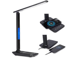 Mobilly LED-Tischleuchte mit Display und kabellosem Ladegerät, weiß