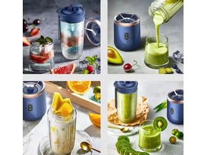 Hordozható Smoothie készítő, 400ml, USB kábeles töltés, kék színű