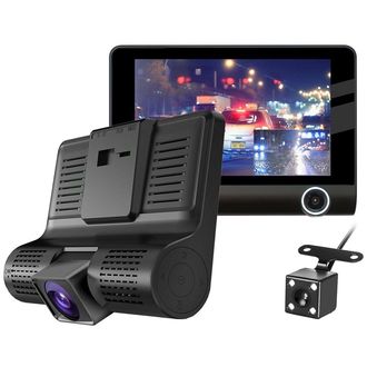 Smart Dashcam, cameră inteligentă pentru mașină, față+pate+interior