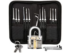 Комплект шперцове LockPick 17 в 1 с прозрачна учебна ключалка
