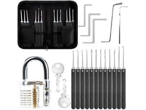 Комплект шперцове LockPick 17 в 1 с прозрачна учебна ключалка
