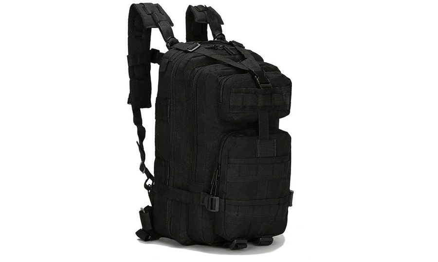 Katonai katonai taktikai hátizsák, 25l, MOLLE rendszerrel, övvel, fekete színű