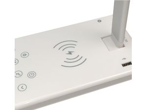 Mobilly LED-Schreibtischlampe, Farbe und Lichtintensität einstellbar, kabelloses Qi-Ladegerät, USB, weiß