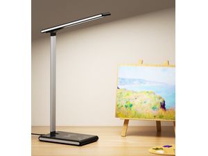 Mobilly LED-Schreibtischlampe, Farbe und Lichtintensität einstellbar, kabelloses Qi-Ladegerät, USB, weiß