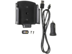 Brodit регулируем държач за кола с microUSB и зареждане от запалка/USB ш.75-89 мм, дебелина 6-10