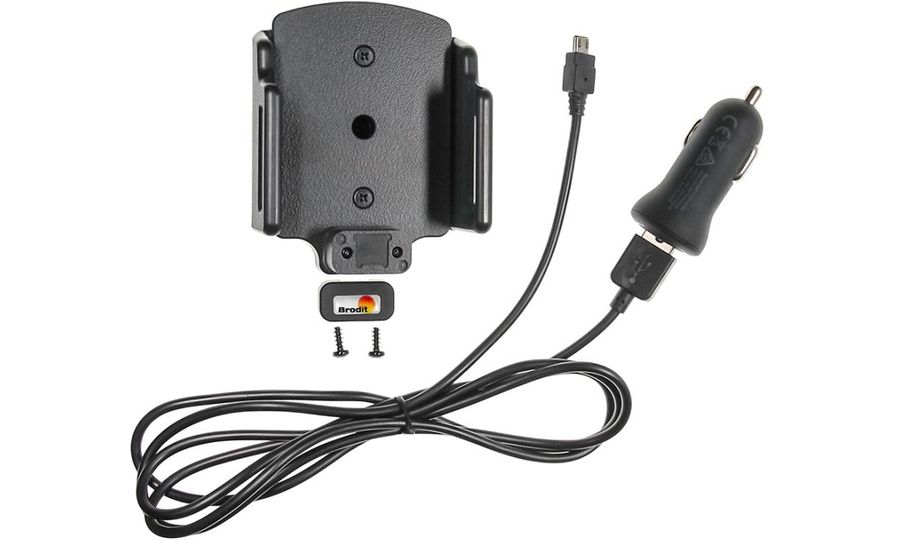 Brodit suport auto reglabil cu microUSB și încărcare la brichetă/USB l.62-77 mm, grosime 6-10