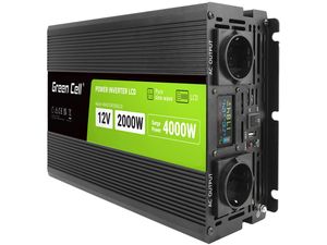 Green Cell Power Inverter LCD feszültség átalakító kijelzővel 12V-tól 230V-ig, 2000W/4000W, tiszta szinusz hullámmal