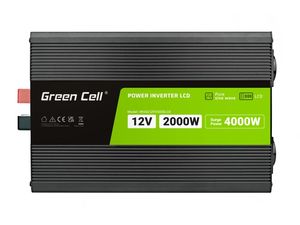 Green Cell Power Inverter LCD feszültség átalakító kijelzővel 12V-tól 230V-ig, 2000W/4000W, tiszta szinusz hullámmal