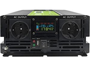 Green Cell Power Inverter LCD feszültség átalakító kijelzővel 12V-tól 230V-ig, 2000W/4000W, tiszta szinusz hullámmal