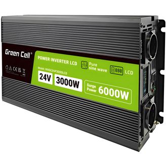 Green Cell Power Inverter LCD feszültség átalakító kijelzővel 24V-tól 230V-ig, 3000W/6000W, tiszta szinusz hullámmal