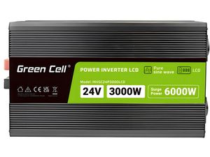 Green Cell Power Inverter LCD feszültség átalakító kijelzővel 24V-tól 230V-ig, 3000W/6000W, tiszta szinusz hullámmal