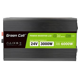 Green Cell Power Inverter LCD feszültség átalakító kijelzővel 24V-tól 230V-ig, 3000W/6000W, tiszta szinusz hullámmal