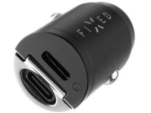 FIXED mini autós töltő, 2xUSB-C, PD 30W, fekete