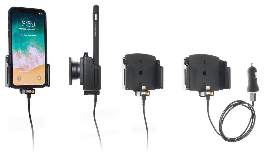 Brodit suport auto pentru Apple iPhone 11/XR/X/X/Xs/X/8/7 în carcasă, cu încărcare/USB., lățime reglabilă 70-83mm, grosime 2-10mm