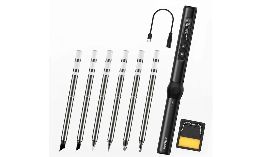Mașină electrică de microsoldare programabilă cu afișaj FNIRSI HS-01 SMART, 6 vârfuri, 80°C-420°C, negru