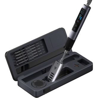 FNIRSI HS-02A programmierbare Mikrolötmaschine mit Aufbewahrungsbox und Ständer, 6 Spitzen, 100 W