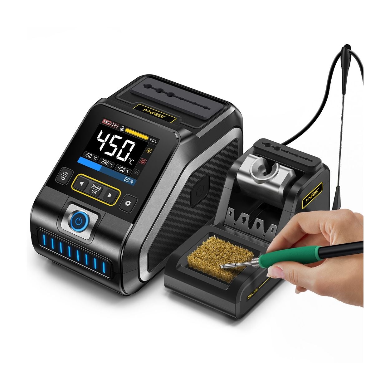 FNIRSI DWS-200 Profesionální digitální pájecí stanice s displejem, 9 hrotů, 100-450°C, 200 W