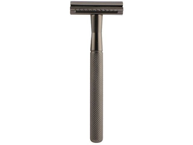 a csomag tartalma Klasszikus borotva borotvákhoz, fém, szálcsiszolt nyél, gunmetal + Astra borotva + borotvakefe