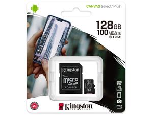 Kingston Canvas Select Plus microSDXC 128GB U1/V10/A1, 100MB/s olvasási sebesség + SD-adapter