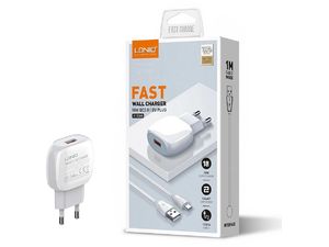 LDNIO A1306Q síťová rychlonabíječka s lightning kabelem, 18W+QC3.0, bílá